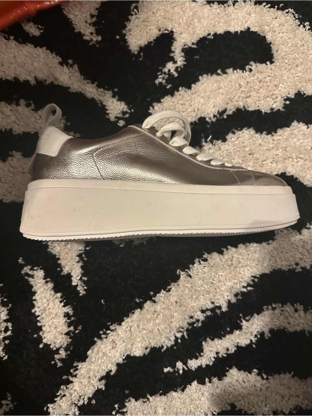 Ash Silver Metallic Platform Sneakers with White Sole